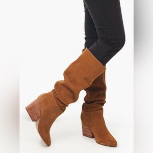 Able Tan Suede Heeled Boots size 9